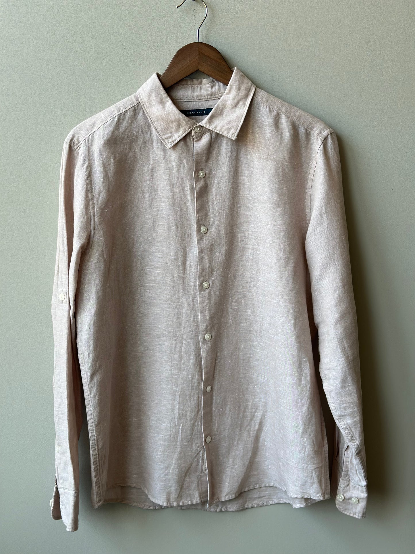Perry Ellis Beige Linen Shirt