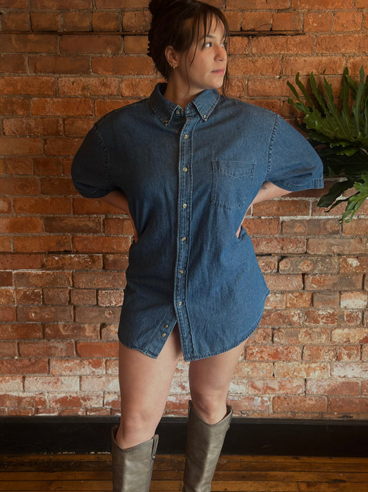 Oversized Cotton Denim Polo