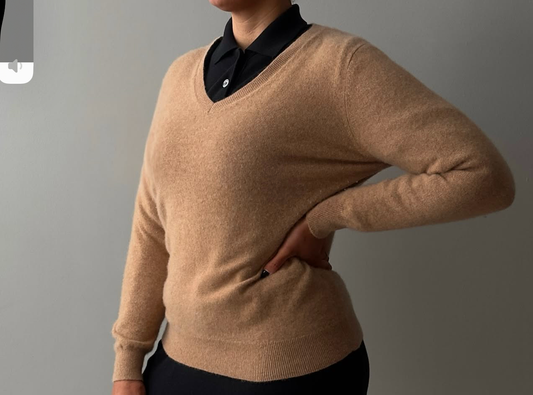 Lord & Taylor Khaki Cashmere V-Neck